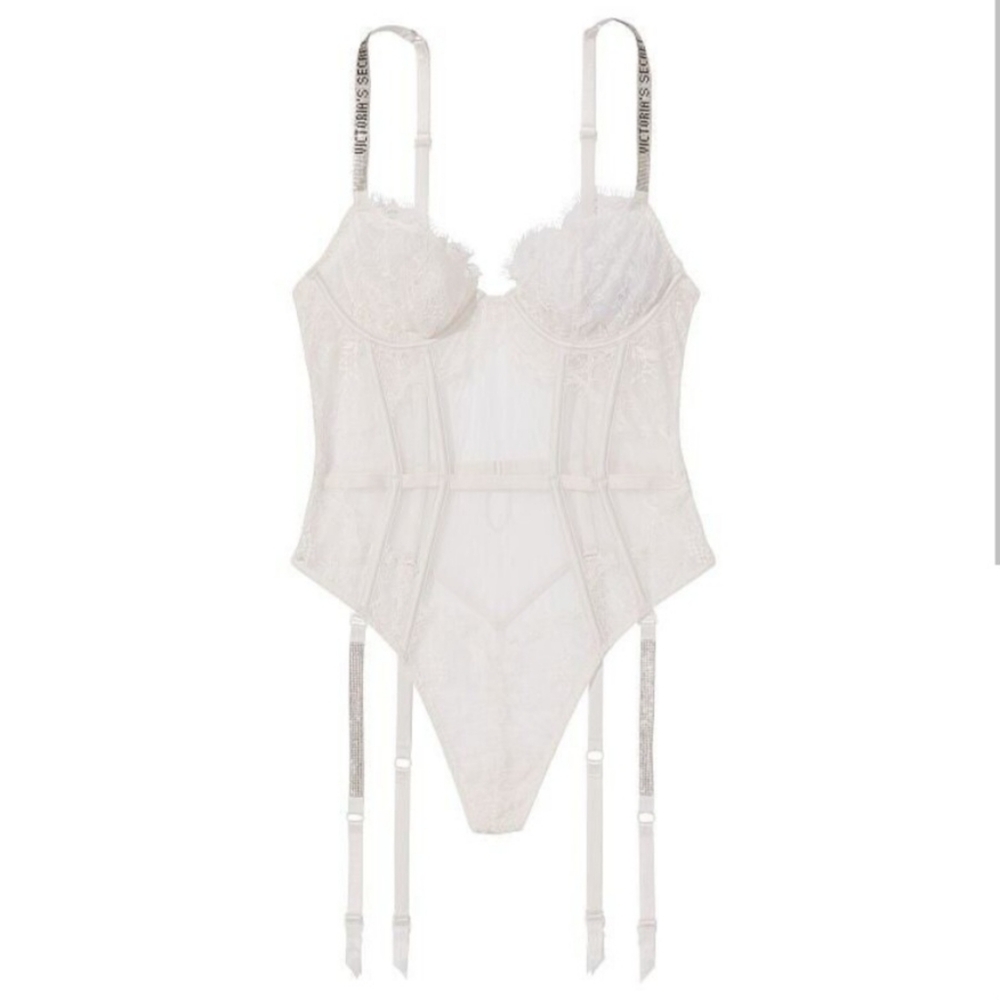 XS M L XL Victoria's Secret Shine Strap Lace Teddy Coconut White